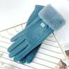 Winter Rabbit Fur Mouth Full Finger Touch Screen Mittens Plus Velvet Warm Gloves For Women