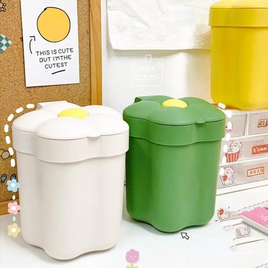 Desktop Trash Can with Lid Flower Shape Large Capacity Living Room Bedroom Trash Storage Bucket Household Supplies