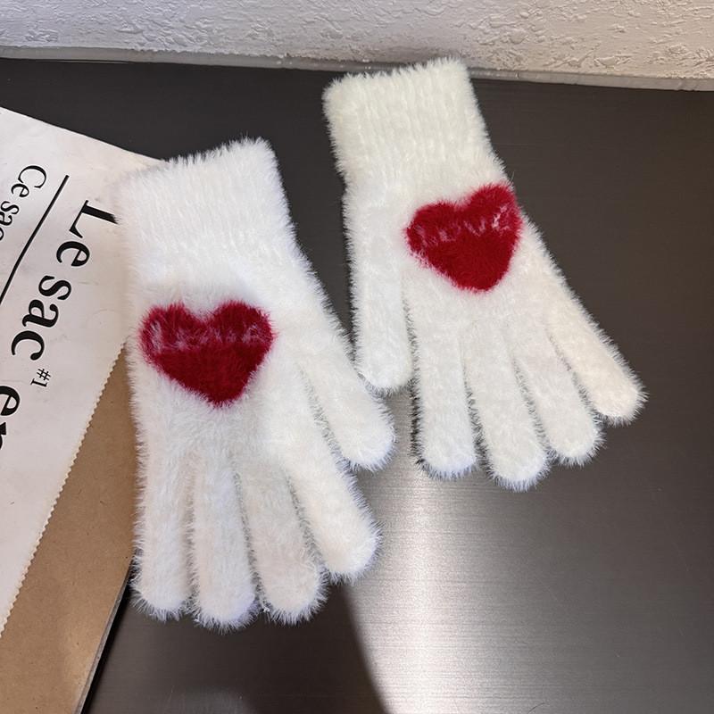 

Женские перчатки с флисовой подкладкой и сенсорными пальцами с узором в виде сердца для зимних поездок на работу белый