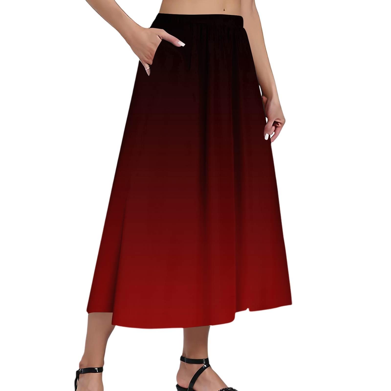 

Женская повседневная модная юбка с принтом в полоску и градиентом, эластичная свободная плиссированная юбка до середины тела с карманами (С боковым карманом) M винный