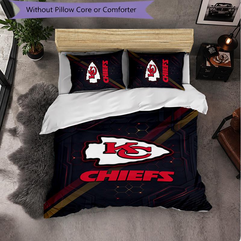 Set Biancheria da Letto in Microfibra con Fantasia Kansas City Chiefs 3 Pezzi Copripiumino Decorativo per Camera da Letto Uso Domestico