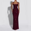 Women Sexy Sequin Slim Fit Spaghetti Strap Long Elegant Formal Party Dress