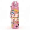 1PC Sum Mer Sun Bright Summer Lettering Art 750ml Color Plastic Sports Water Bottle Leakproof Flip Straw Lid Suitable for Sports Office Home Use