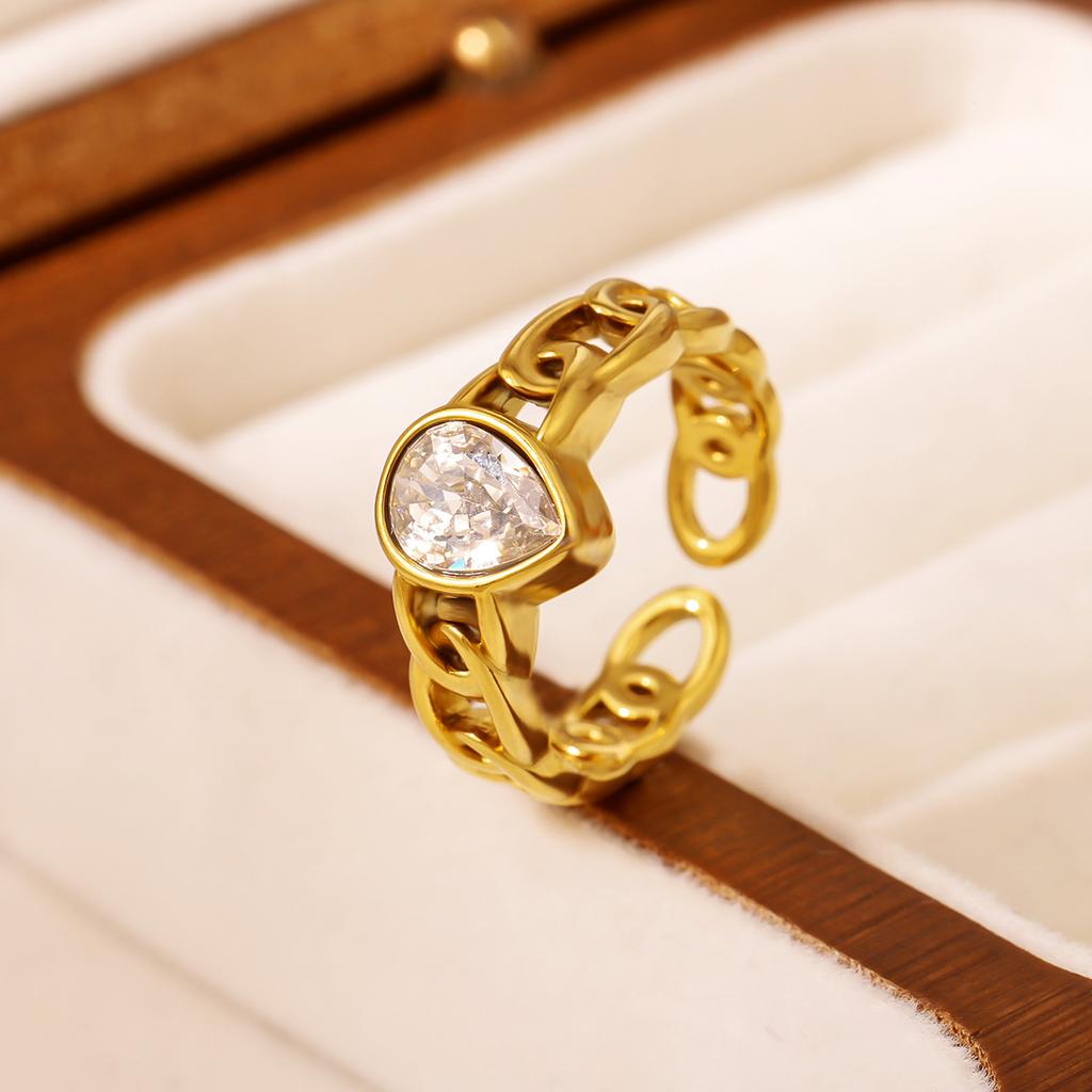 Fanhua Jewelry Tiktok Hot Selling Tarnish Free Stainless Steel Waterproof Gold Plated Eye Leaf Ring
