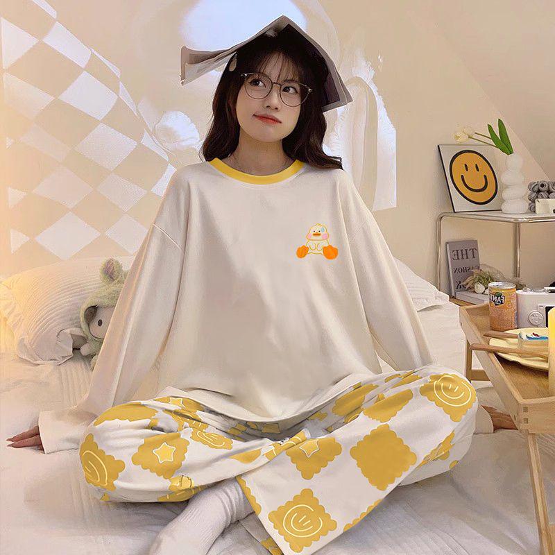 

Women s Plus Size Cartoon Pajama Set, Long Sleeve Top & Pants, Autumn/Winter Loungewear, Ins Style, Imitation Cotton, Round Neck. M-L