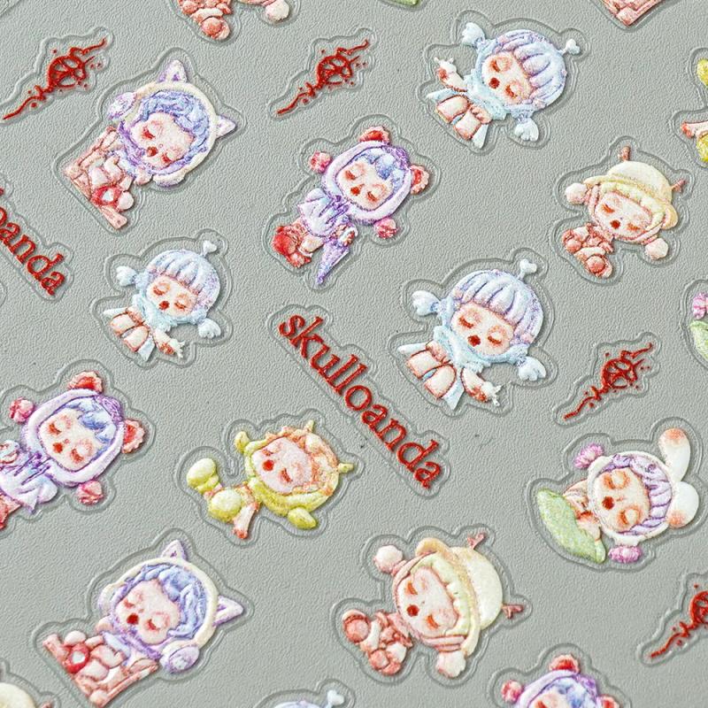Søte Tegneserie 5D Labubu Negleklistremerker Kunstdekorasjon Kawaii Selvklebende Negledekor Dekaler Kunstklistremerker Neglemanikyr Tilbehør