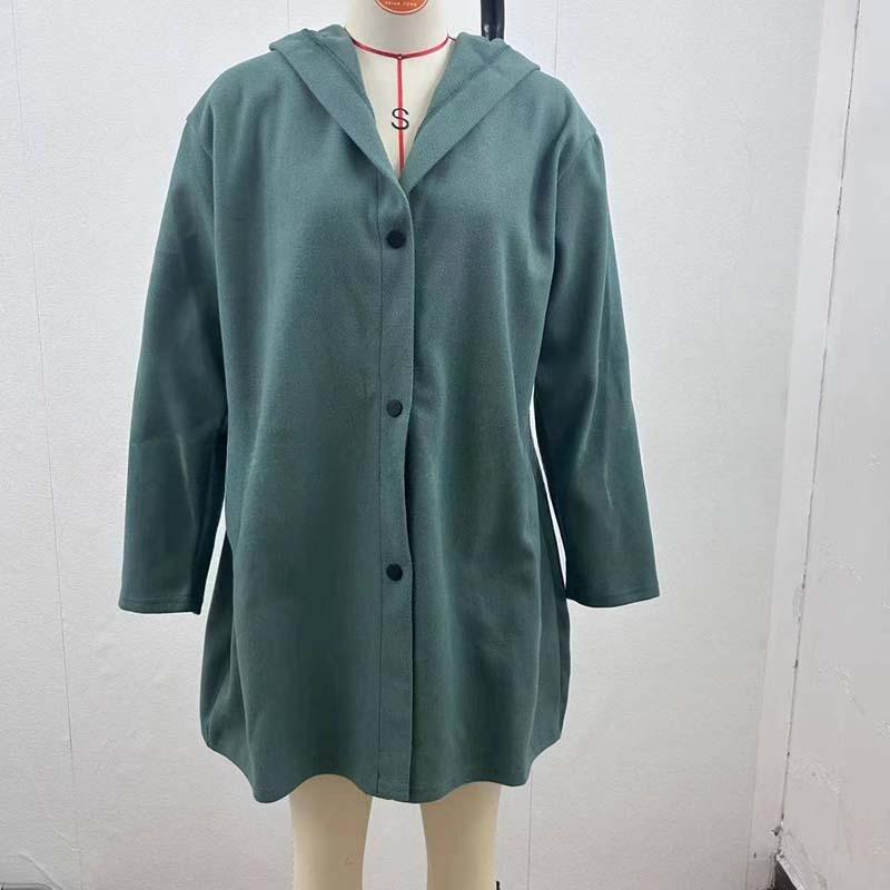 

Женский однотонный кардиган, стильное пальто с капюшоном и пуговицами, осенне-зимняя однобортная куртка средней длины с карманами 4XL темно-зеленого