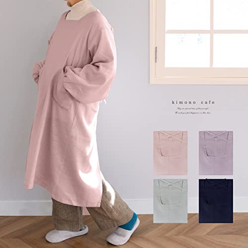 [kimono cafe] Long linen apron that can be worn with both Western clothes and kimonos. Solid color, hemp, suitable for kimonos. Stylish, lightweight,