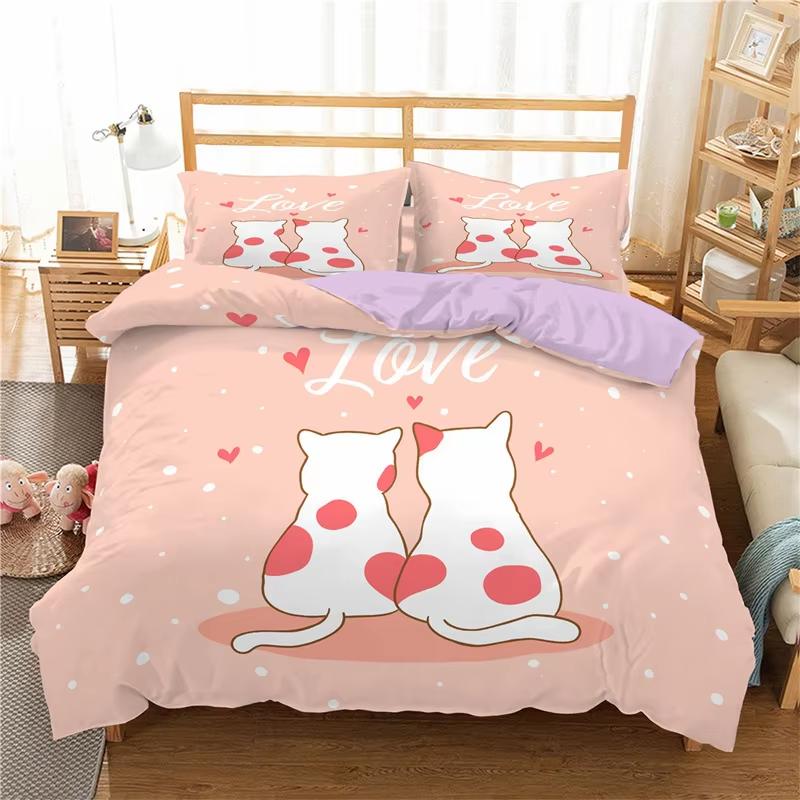 Cartoon Cat Duvet Cover Twin For Kids Teen Bedroom Decor Microfiber Cute Cartoon Animal Pet Kitten Bedding Set With 2 Pillowcase