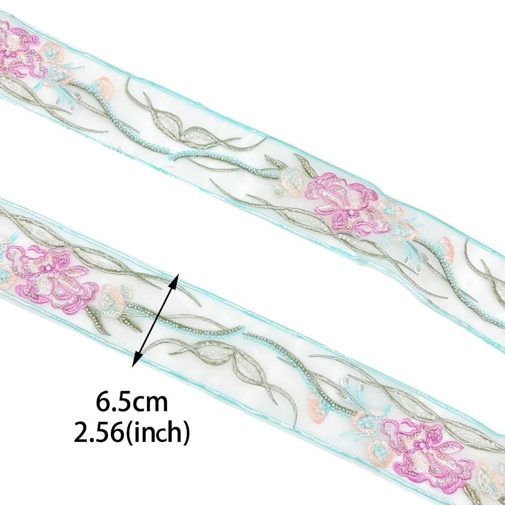 6.5Cm Pastoral Ethnic Style Bead Embroidery Three-Dimensional Flower Barcode Hanfu Neckline Belt Decorative Lace Accessories