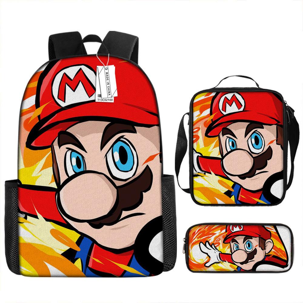 Mary Backpack Brothers Student School Bag Cartoon Anime Backpack Three-Piece Set