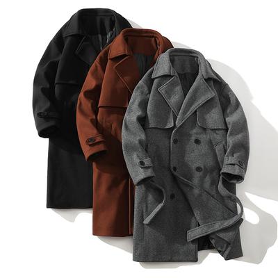 Men's Neutral Double-breasted Woolen Coat Mid-length Loose Lace-up Windbreaker Design Jacket Men's