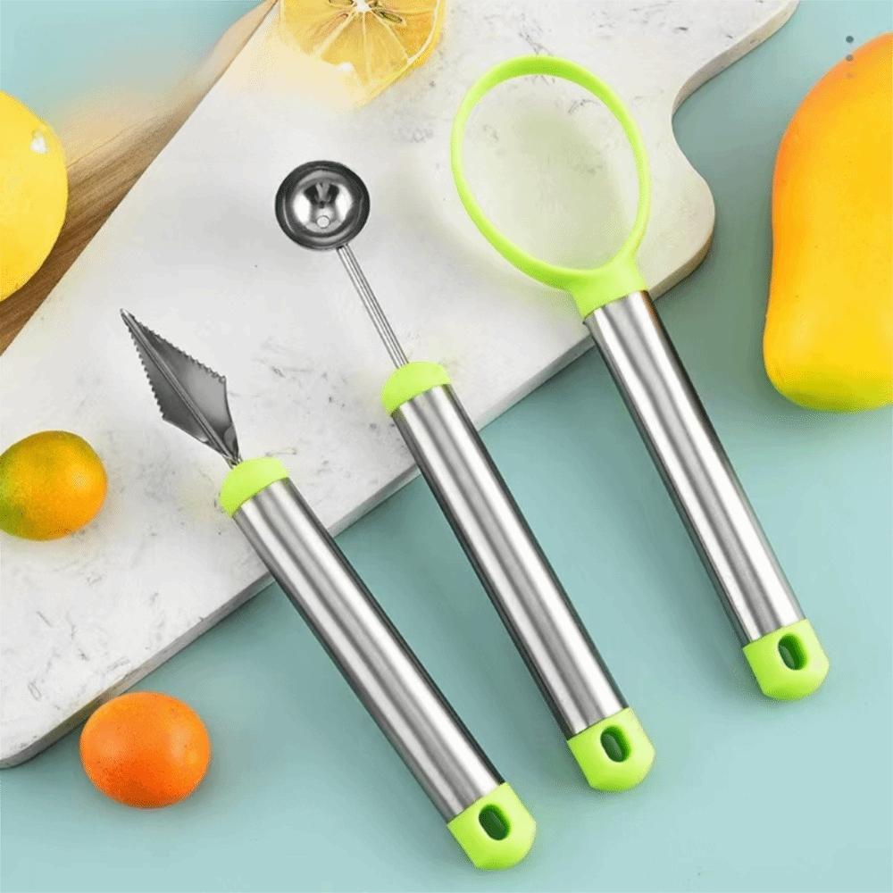 4PCS/SET Comfortable Grip Fruit Carving Tool Kit Rust-proof Watermelon Ball Scoop Chef