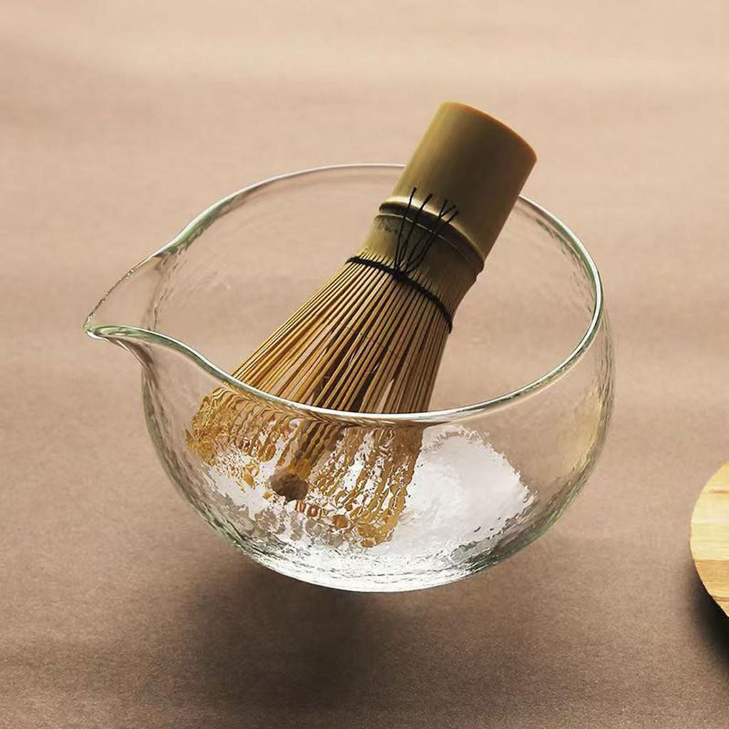Glass Hammered Matcha Bowl Tea Set Japanese Style Tea Ceremony Cup with Spout for Whisking Matcha Beginner Tea Accessories
