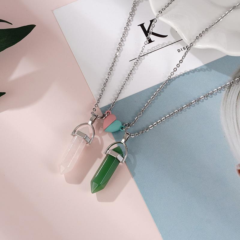 European & American Jade Hexagonal Bullet Pendant Magnetic Couple Necklace - Natural Stone Crystal