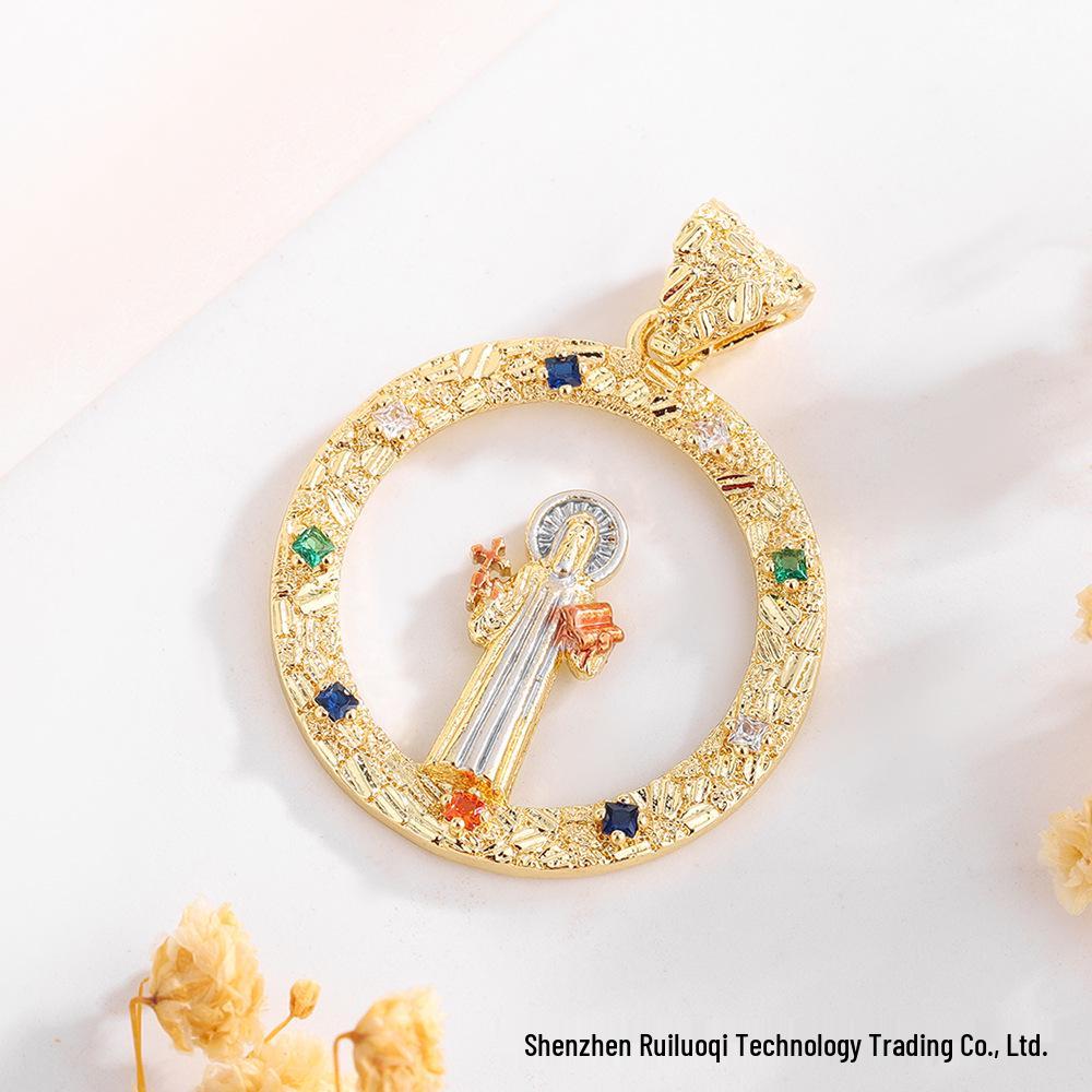 European American Zircon Our Lady Saint Jude Benedict Michael Pendant Necklace