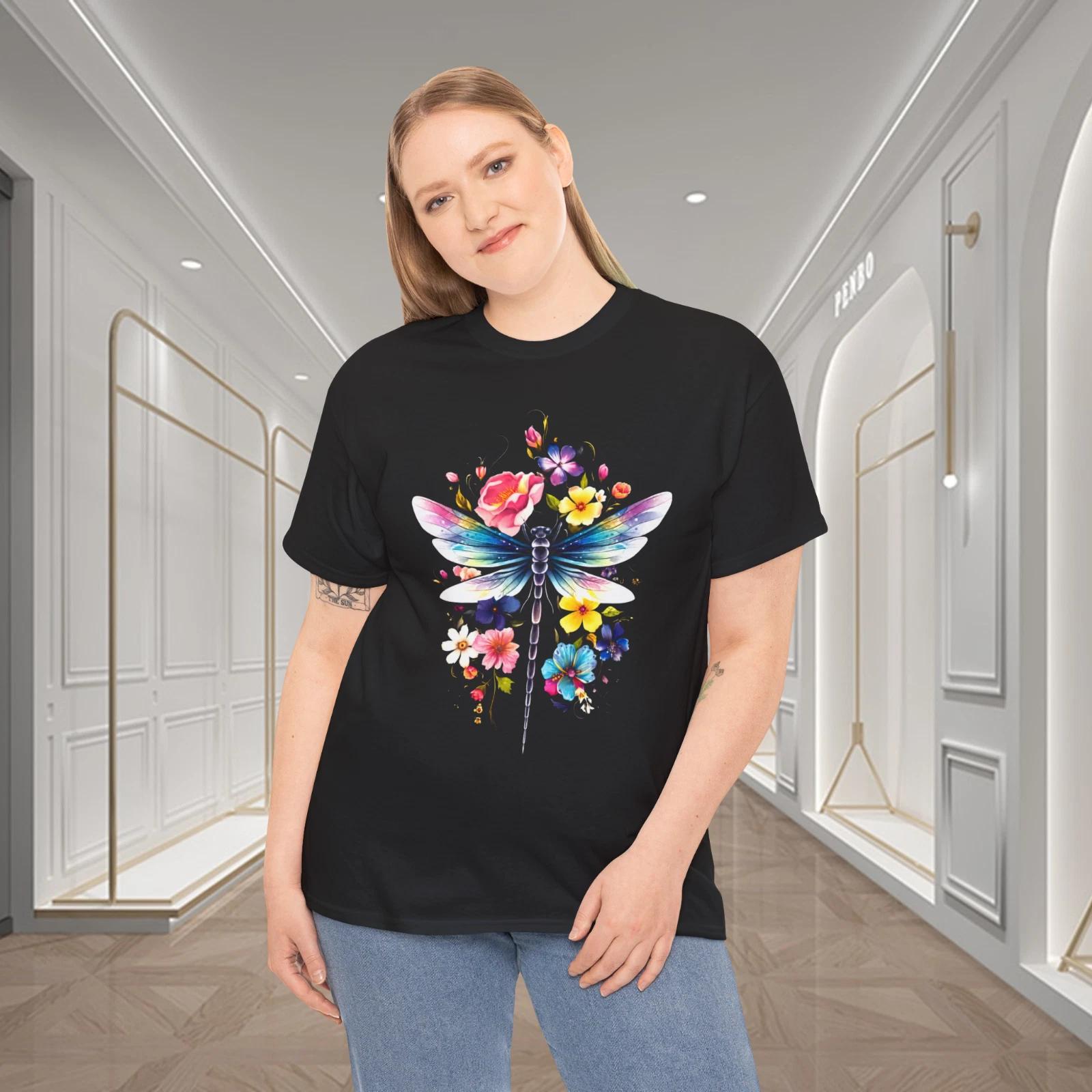 Floral Dragonfly Colorful Garden Nature Graphic T-Shirt S