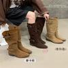 Vintage Belt Buckle Tall Knight Boots Thick Heel Skinny Western Cowboy Boots Women's Knee Boots