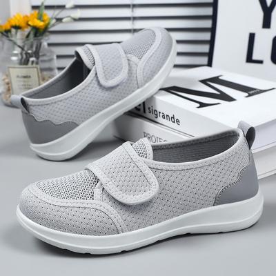 Schuhe Damen Sommer Fliegenstrick Mesh atmungsaktiv leicht Mode Einzelschuhe verbreitert Klettverschluss Rehabilitation ältere Gehschuhe