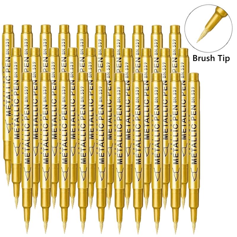 1/10/50Pcs Art Writing Gold Silver White Metallic Paint Pen Set Brush Tip Marker Pen Acrylic Paint Markers Stationery Supplies