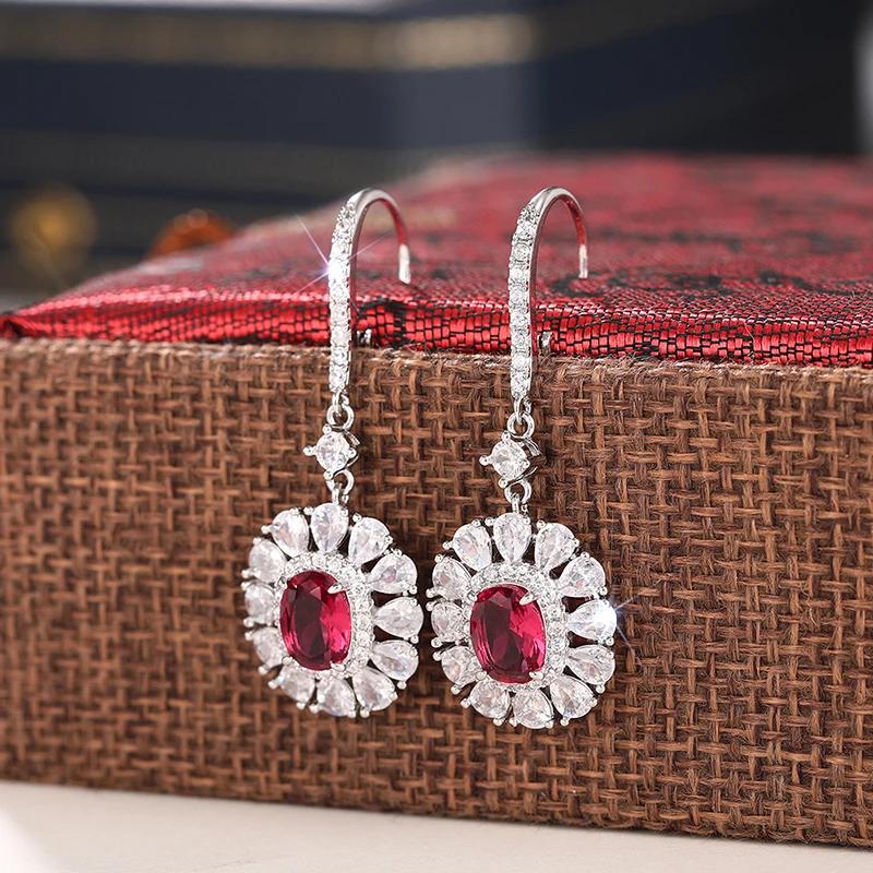 Huitan Brilliant Red CZ Dangle Earrings for Women Wedding Engagement Party Luxury Female Earrings Fancy Gift New Trendy Jewelry