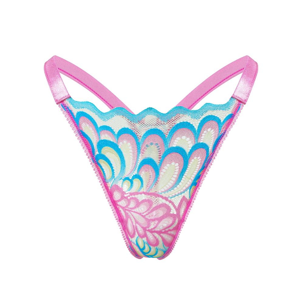 Women's Sexy Peacock Thong Low-Rise Translucent Mesh Lace Panties European Size S-L