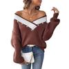 European Style Loose Fit V Neck Beaded Pullover Sweater For Women