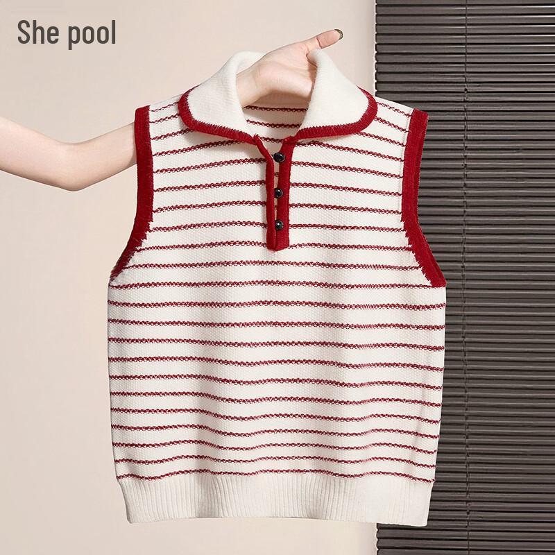 Женский вязаный жилет в полоску с лацканами в стиле колледжа One Size