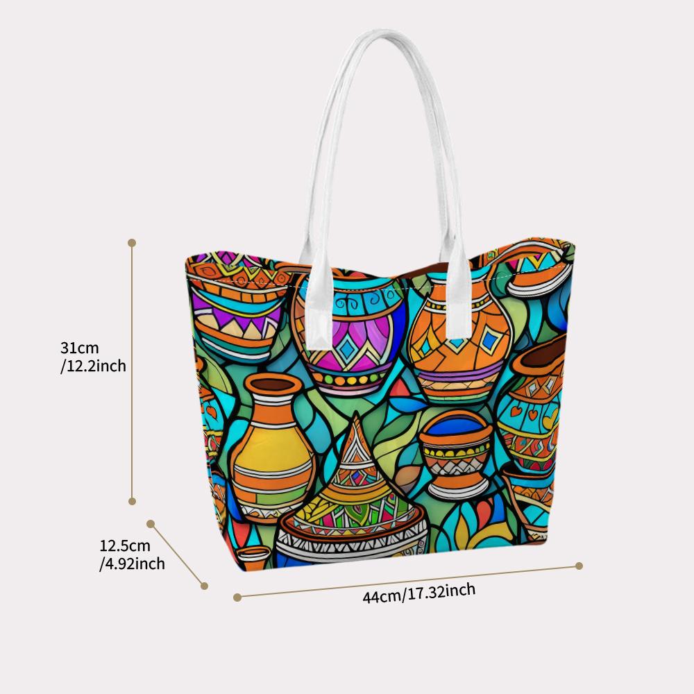 Bohemian Pottery Pattern Tote Bag for Daily Shopping Travel Commute Lightweight Fashion Large Capacity Casual Handbag