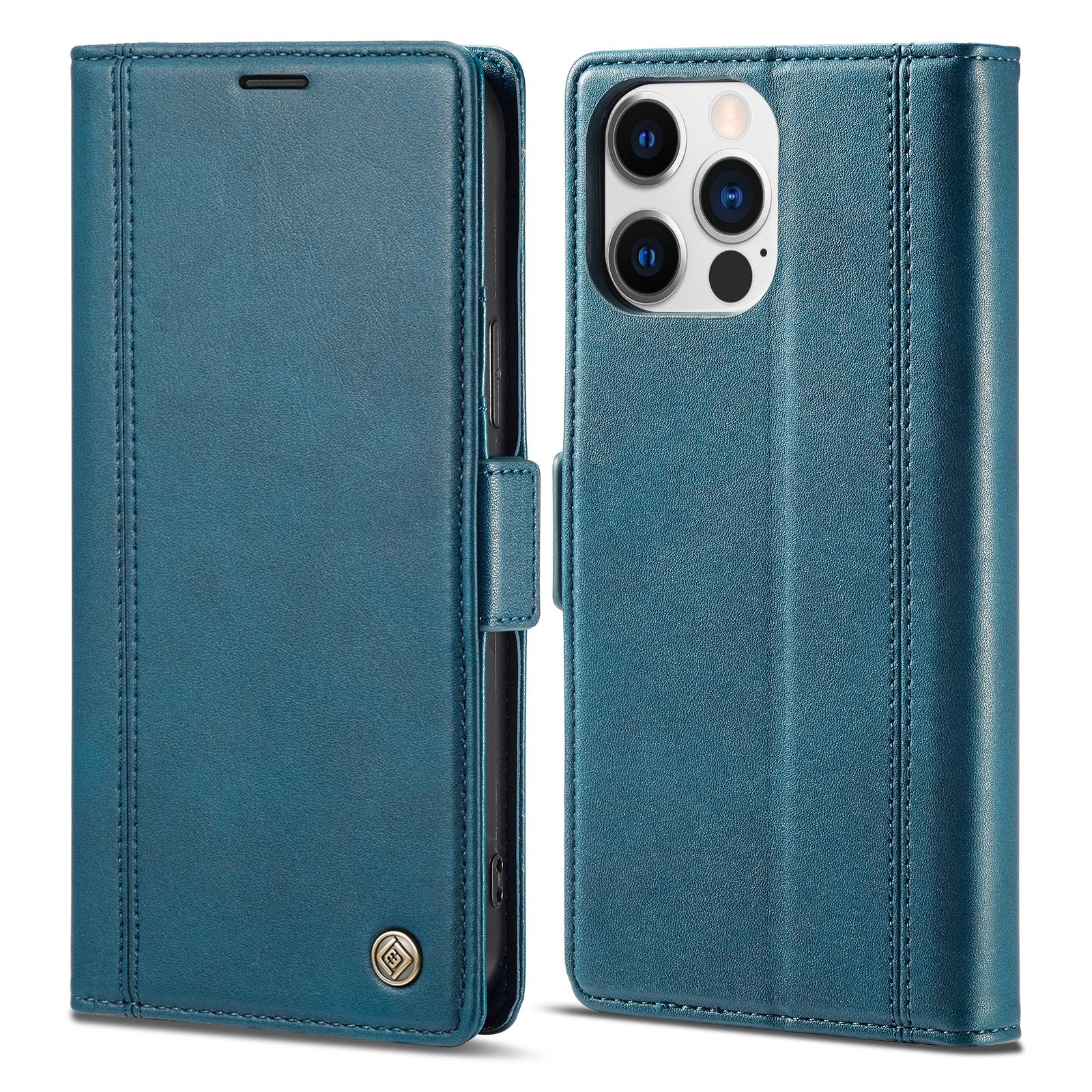 

LC.IMEEKE For iPhone 16 Pro Max Leather Case Imprint Lines Phone Cover Wallet Stand Blue