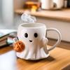 1/2Pcs 600ml Water Cup 3D Effect Ghost Holding Pumpkin Design Ceramic Mug Household Bar Kitchen Restaurant Beverage Container