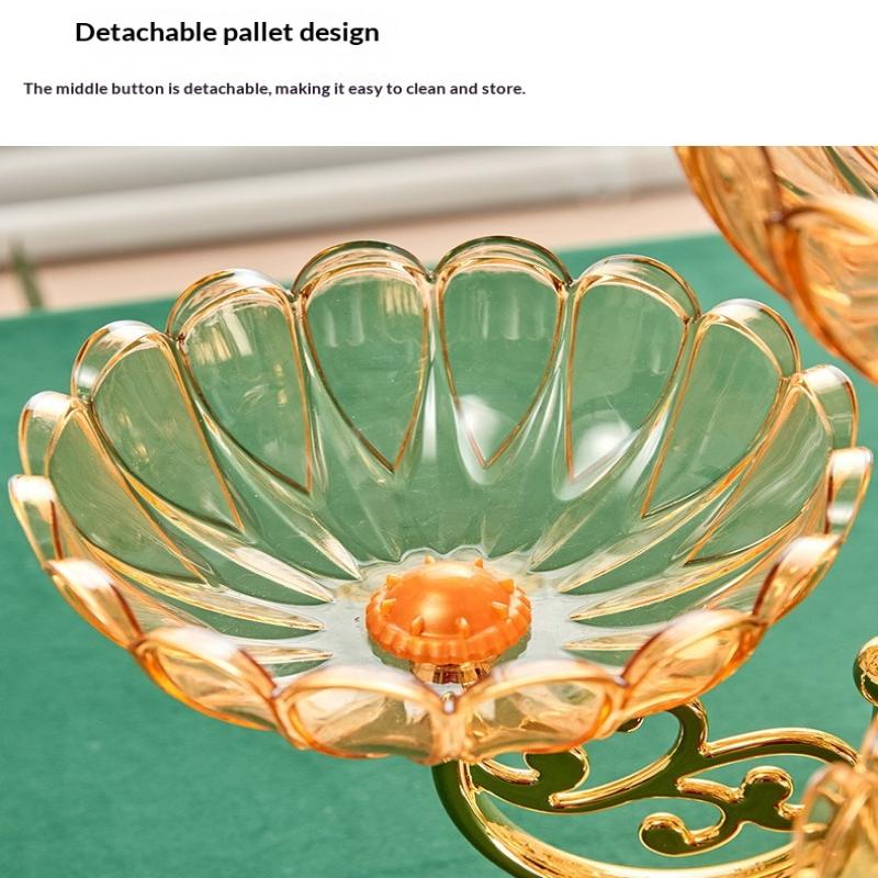 Multi Layered Rotating Crystal Fruit Basket Tray Organizer Stand Lotus Leaf Festival Dinner Party 1Pc