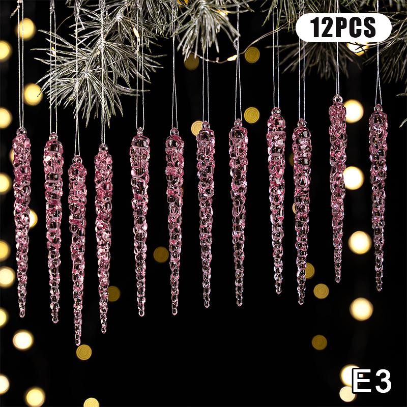 Clear Acrylic Christmas Tree Decorations Christmas Hanging Ornaments Snowflake & Icicle Hanging Decor New Year Party Decorations