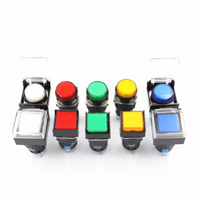 5pcs  LA16 Light Push Button Switch 16mm with Light with 16mm Mounting Hole Protection Cover Dust Cover Self-locking Self-reset