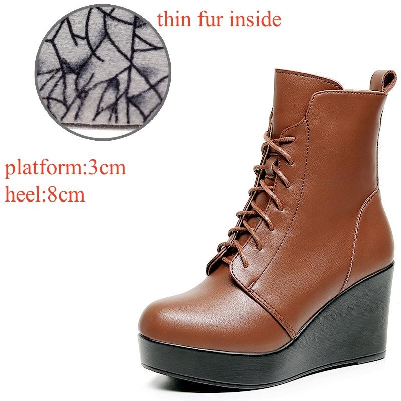 6cm 8cm Small Big Size 33-43 Vintage Soft Leather Boots Women's Platform Shoes Fall 2025 High Heels Wedges Short Ankle Boots