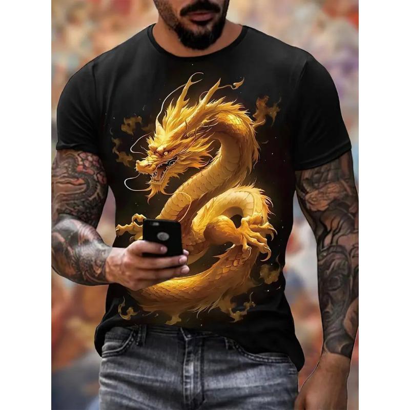 Herren T-Shirt Drache Kurzarm Outdoor Mode Street Rundhals Oberteil Sommer 3D Tier 3D Druck Übergröße Lässig Herrenbekleidung