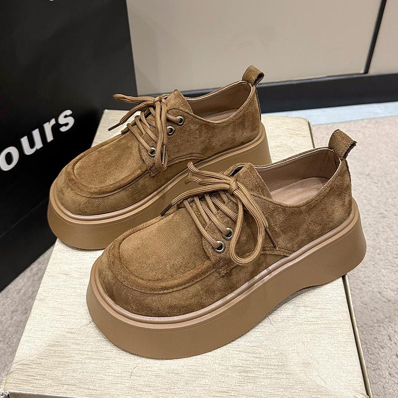 Muffin thick-soled lace-up women's spring new retro versatile small height-increasing single shoes