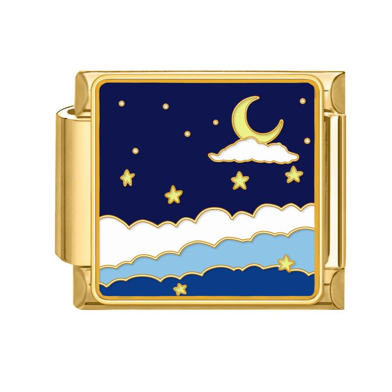 Y2K Gold Color Bear Cat Blue Sky Rose Flowers Moon Italian Charm Link Fit 9MM Stainless Steel Bracelet Women DIY Making Gifts