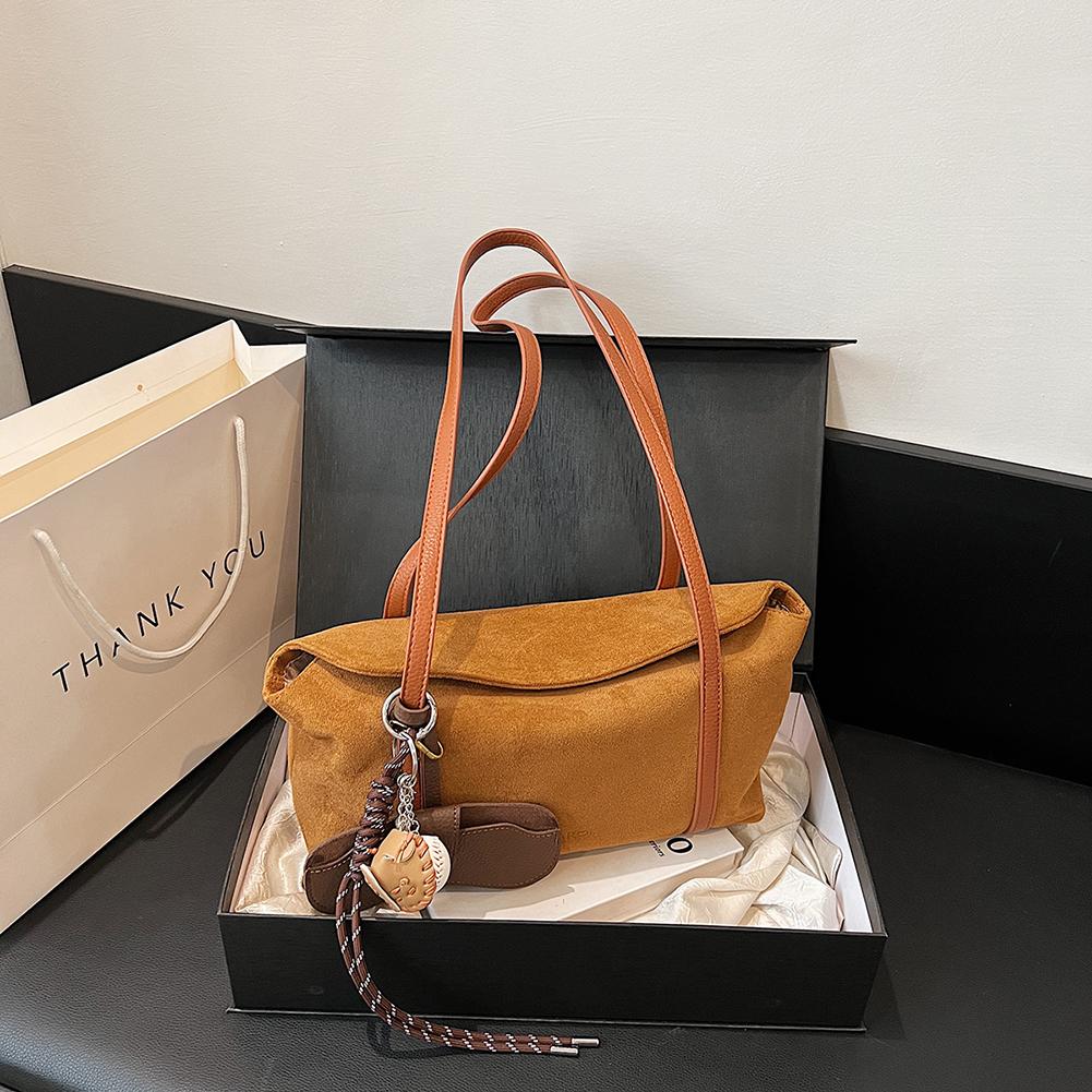 Women Suede Shoulder Bag with Inner Pocket Retro Handbag Large Capacity Satchel Bag Solid Clutch Purse for Work Travel