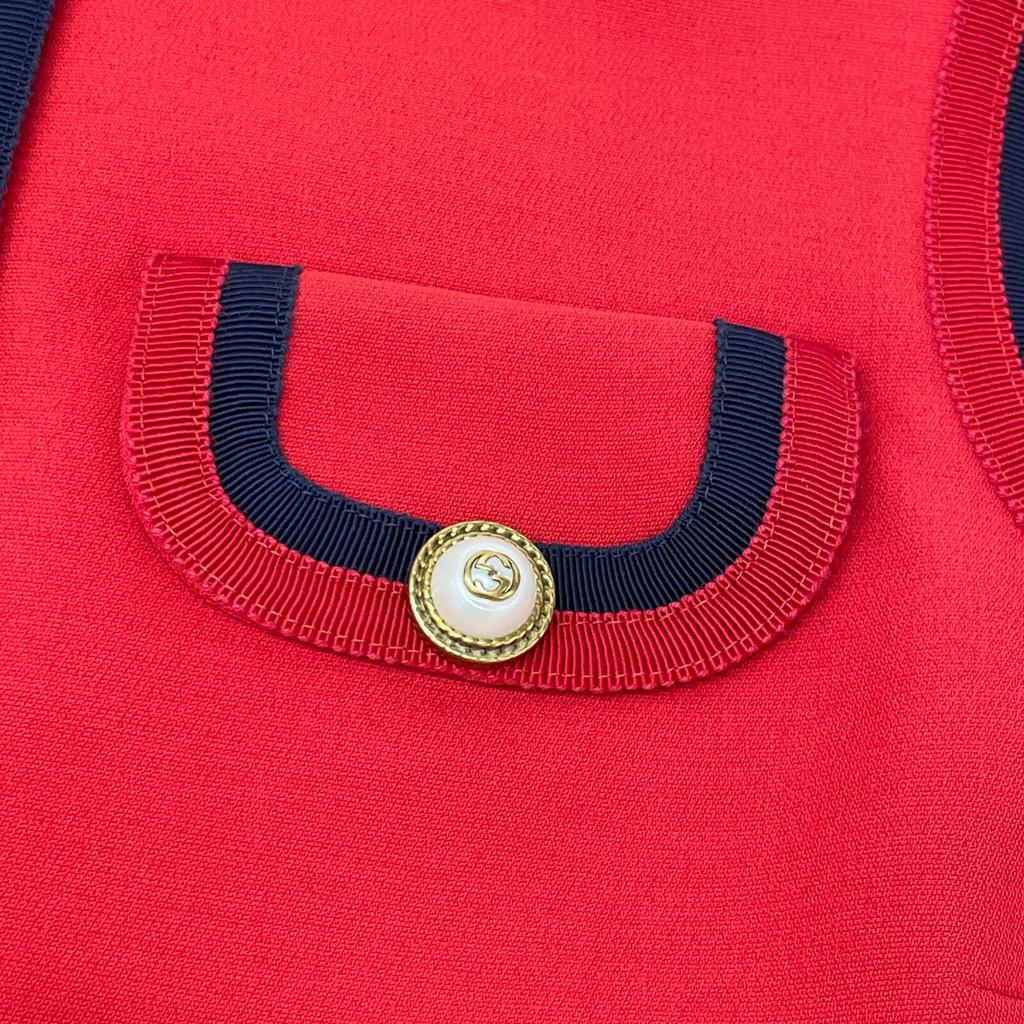 GUCCI 475850 Red Interlocking G Pearl Button Web Trim Dress dress 36 RedUsed