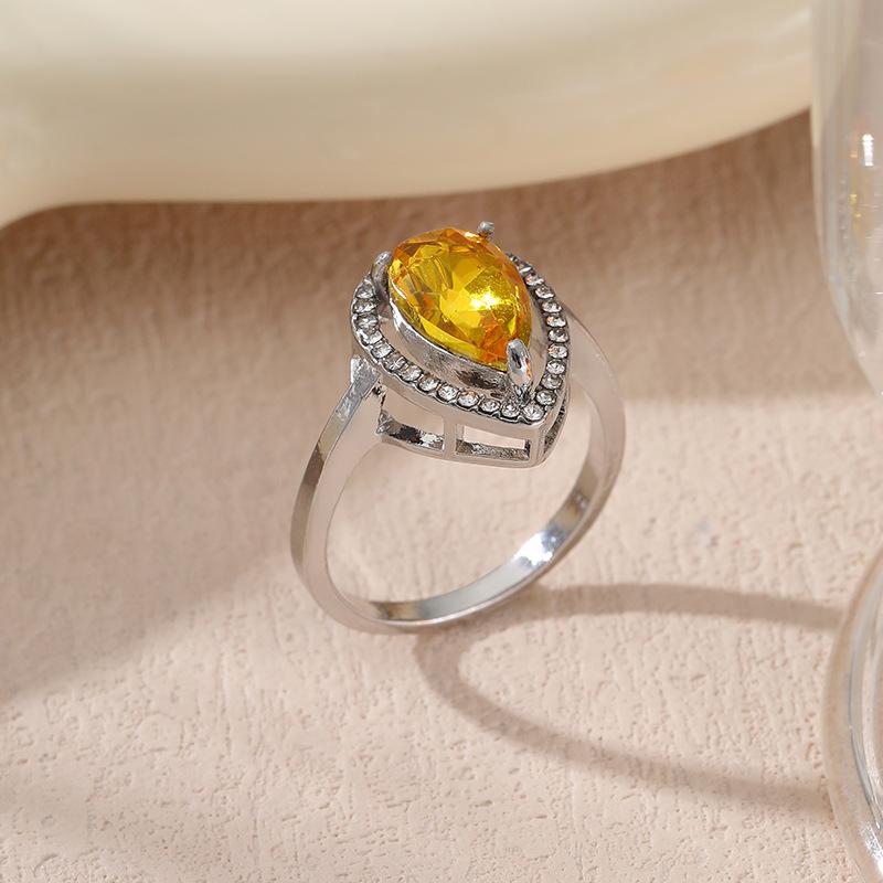 Water Drop Type Diamond-set Niche Jewelry High-end Sense Versatile Women's Multi-color Ring