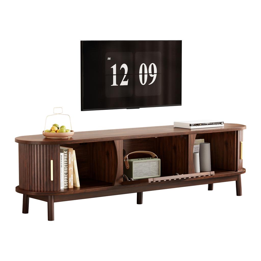 165 X 39.5 X 46 Cm, Brown TV Cabinet with Sliding Door, Downward-Folding Hollow Door, Suitable for TV Stands Up To 65 Inches, with Support Legs