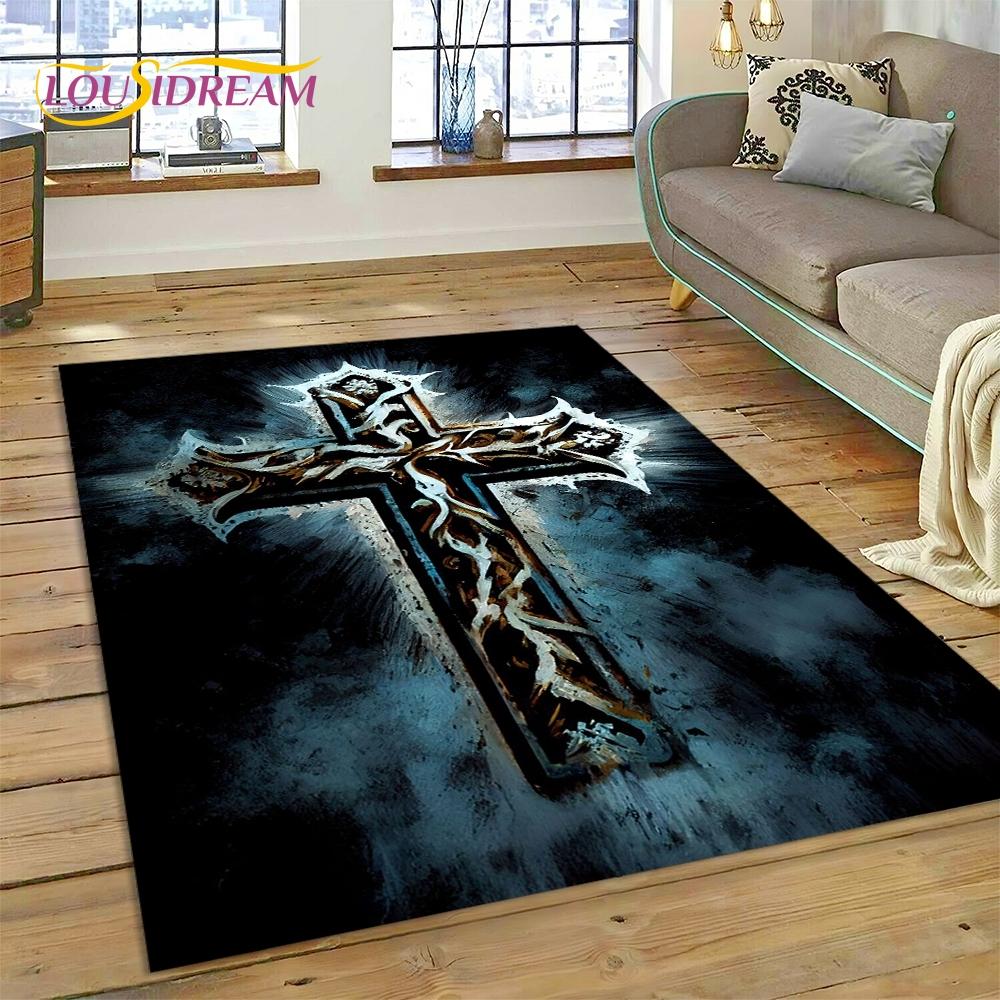 New 3D Pray Holy Bible Cross Jesus Carpet for Living Room Bedroom Home Decor,Floor Mat Non-slip Decoration for Sofa Doormat Gift