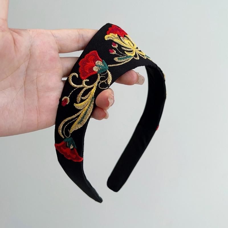 Russian Style Embroidered Hair Band Elastic Stretch Hair Hoop Headgear Fit 52-58cm Head Circumference
