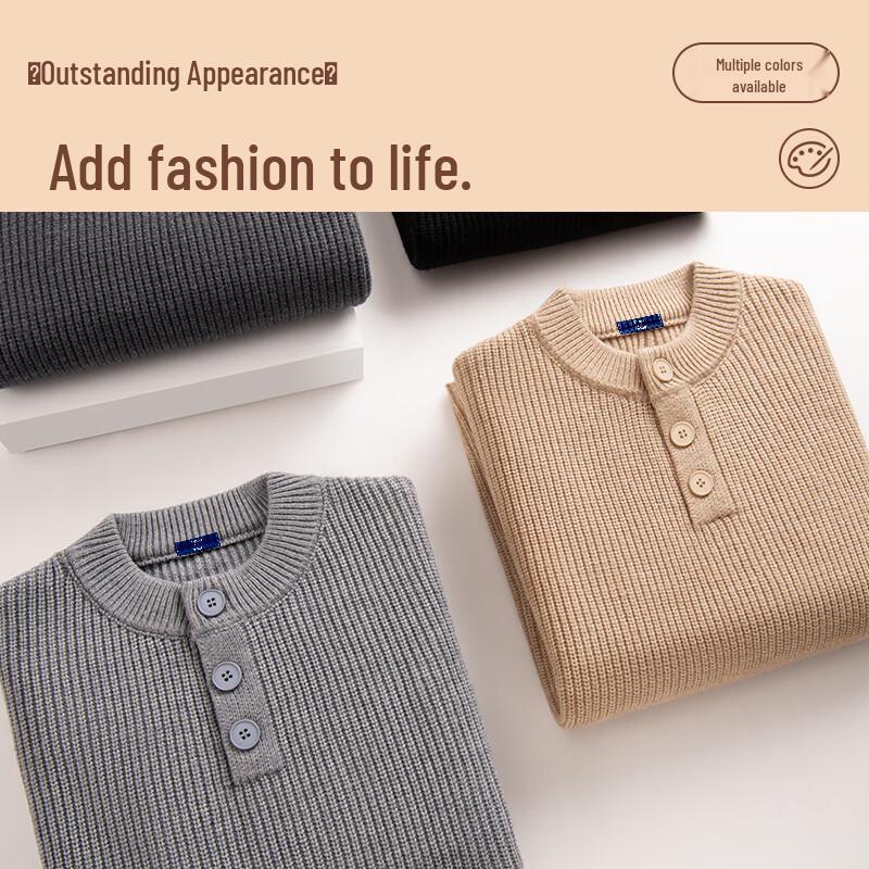 GENIOLAMODE Herren Strickpullover mit Henley-Kragen