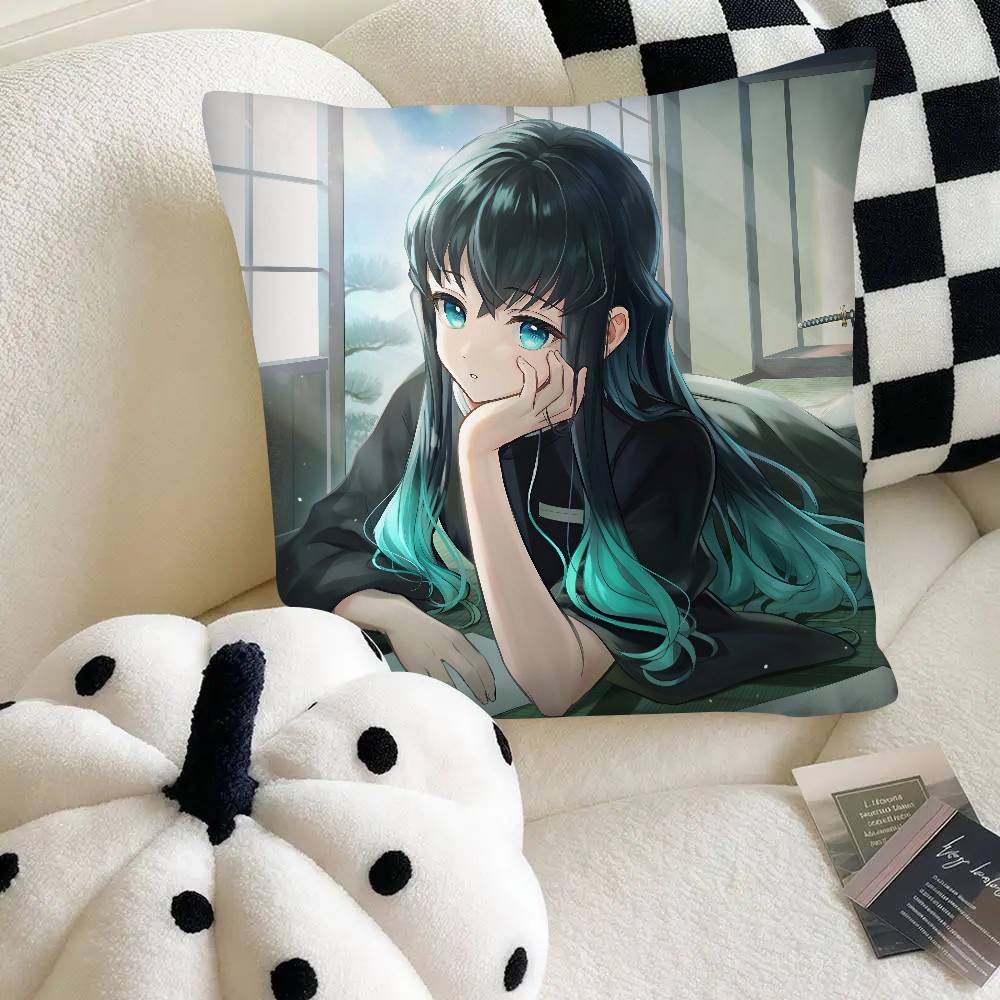 Anime Demon Slayer Muichiro Tokito Pillow Case Fashion Square Pillowcase Bedroom Sofa Room Ins Decoration Leisure