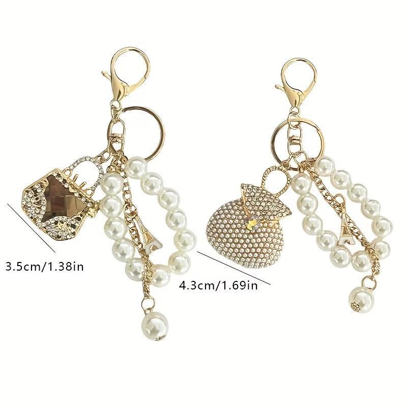 1Pcs Advanced Exquisite Bag Pendant Trend Pearl Beads Zircon Studded Key Chain Holiday Gifts For Women
