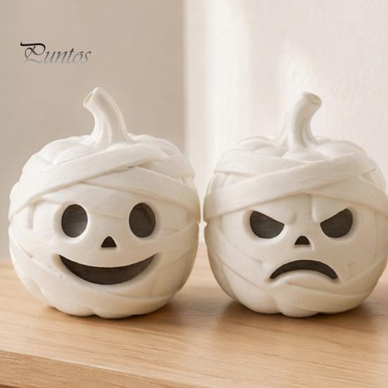Festive Entrance Display Pieces 3D Printed Mummy Pumpkin Skull Figurine for Halloween Decorations, Versatile Showcase Statues with Funny Expressions