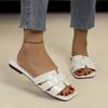 Slippers Korean version solid color flat-bottomed slippers women, European and American square head breathable one-pedal home slippers women