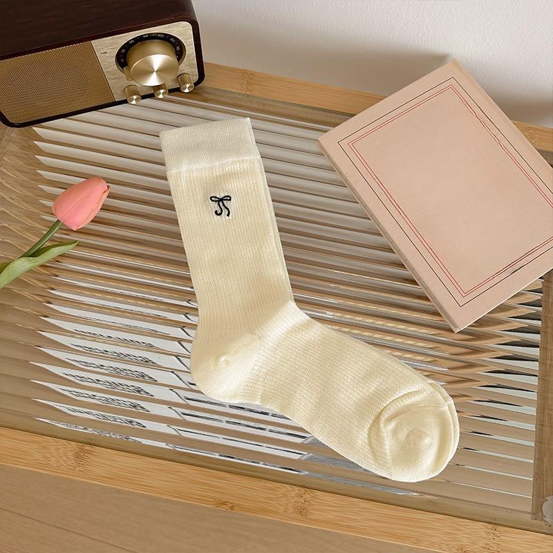 Women Spring and Summer Thin Bow Ballet Mesh Breathable Boneless Tube Stack Socks